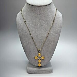 Vintage Avon Cross Pendant Necklace 19" Nina Ricci Rhinestone Gold Chain